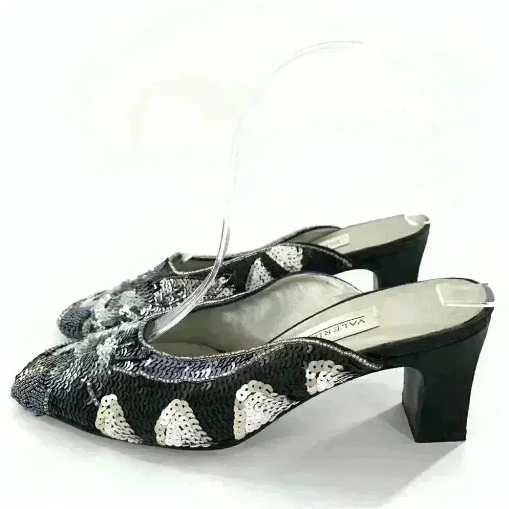 Valerie Stevens heels size 6 garden sequins multicolored mules vintage 80s 90s - Picture 11 of 13